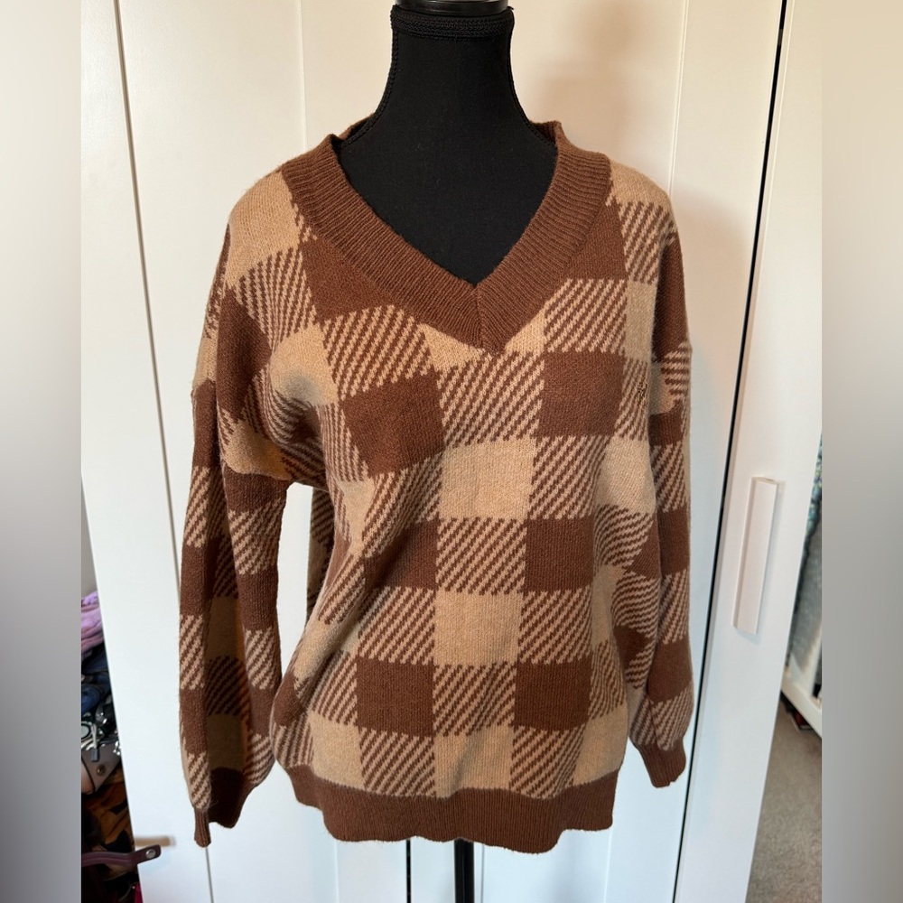 3XL Brown Checkered Women’s Sweater by Heimish